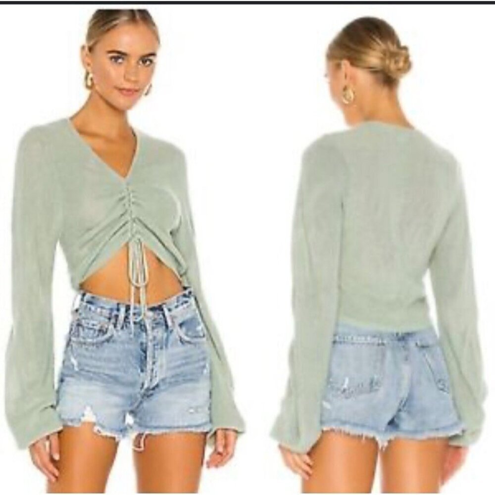 Beach Riot Women's Kenzie Knit Sweater In Frosty Green Size S Ruched Front Boho